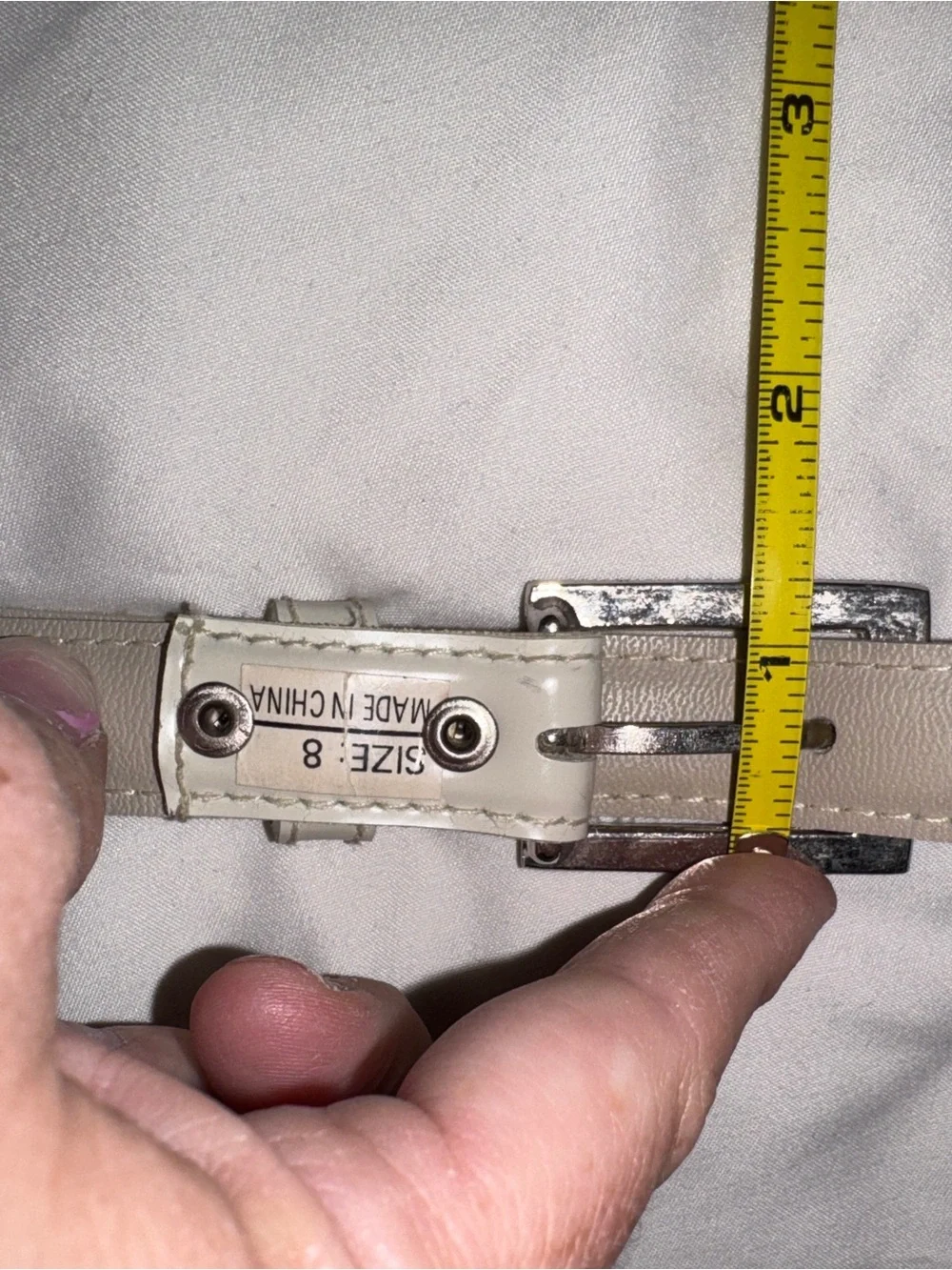 Women's Cream Leather Belt with Silver Buckle